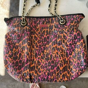 Betsey Johnson Pink and Orange Cheetah Purse